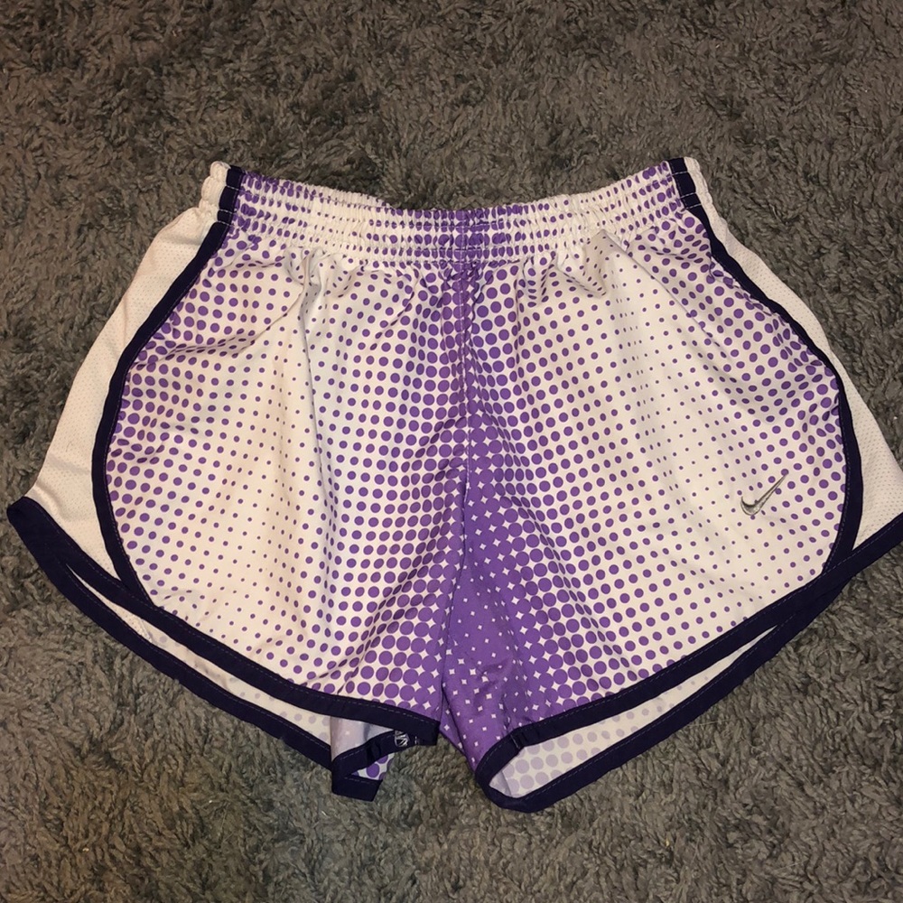 Purple and white nike shorts